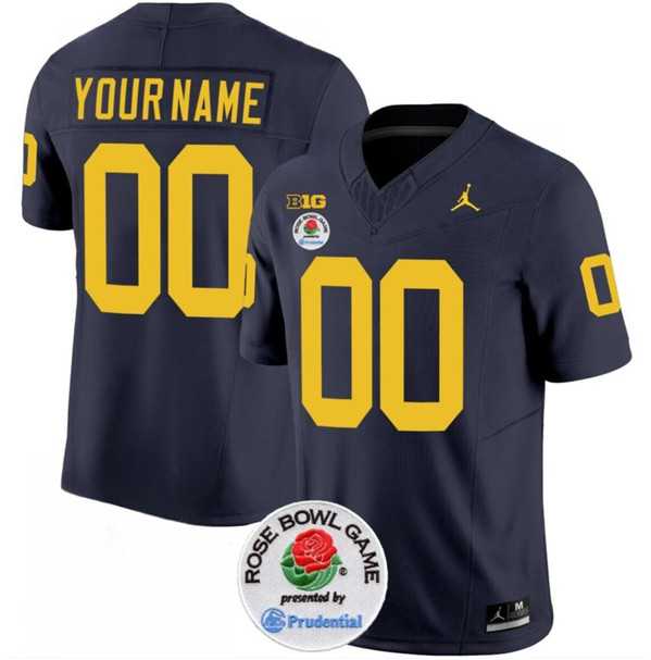 Mens Michigan Wolverines ACTIVE PLAYER Custom 2023 F.U.S.E. Navy Blue Rose Bowl Patch Stitched Jersey
